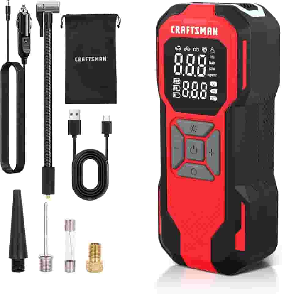 CRAFTSMAN Compressor de ar portátil para inflador de pneu, mini bomba de ar sem fio para pneus de carro com medidor digital de pressão de pneu, bomba de ar alimentada por bateria de 6000 mAh, pressão