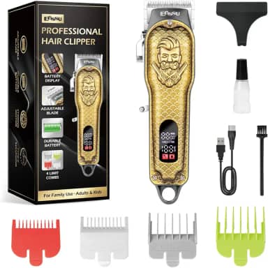ENSSU Máquina de cortar cabelo profissional para homens, máquina de cortar cabelo sem fio com lâminas de precisão ajustáveis, display LED e autonomia de 180 minutos para barbeiros profissionais e cortes de cabelo em casa.