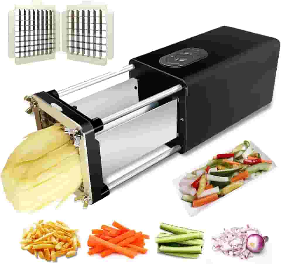 Cortador EléTrico De Batata Frita, Cortador Comercial De Frutas/Legumes, Com LâMina De 1/2'+3/8', AçO InoxidáVel/ArmazéM De Grande Capacidade, Para Batatas, Cebolas, Pepinos, Legumes,Black