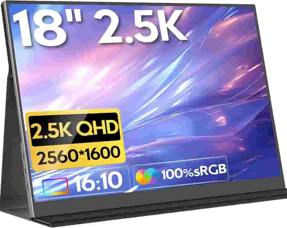 Monitor portátil de jogos de 18', 2.5k 2560x1600, 16:10 tela larga, 100% sRGB, FreeSync, HDR, Extensor de tela portátil para Mac, Switch, Xbox, PS4/5