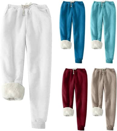 Calça de moletom feminina forrada com lã, folgada para o inverno, calça jogger de cintura alta grossa atlética com bolsos