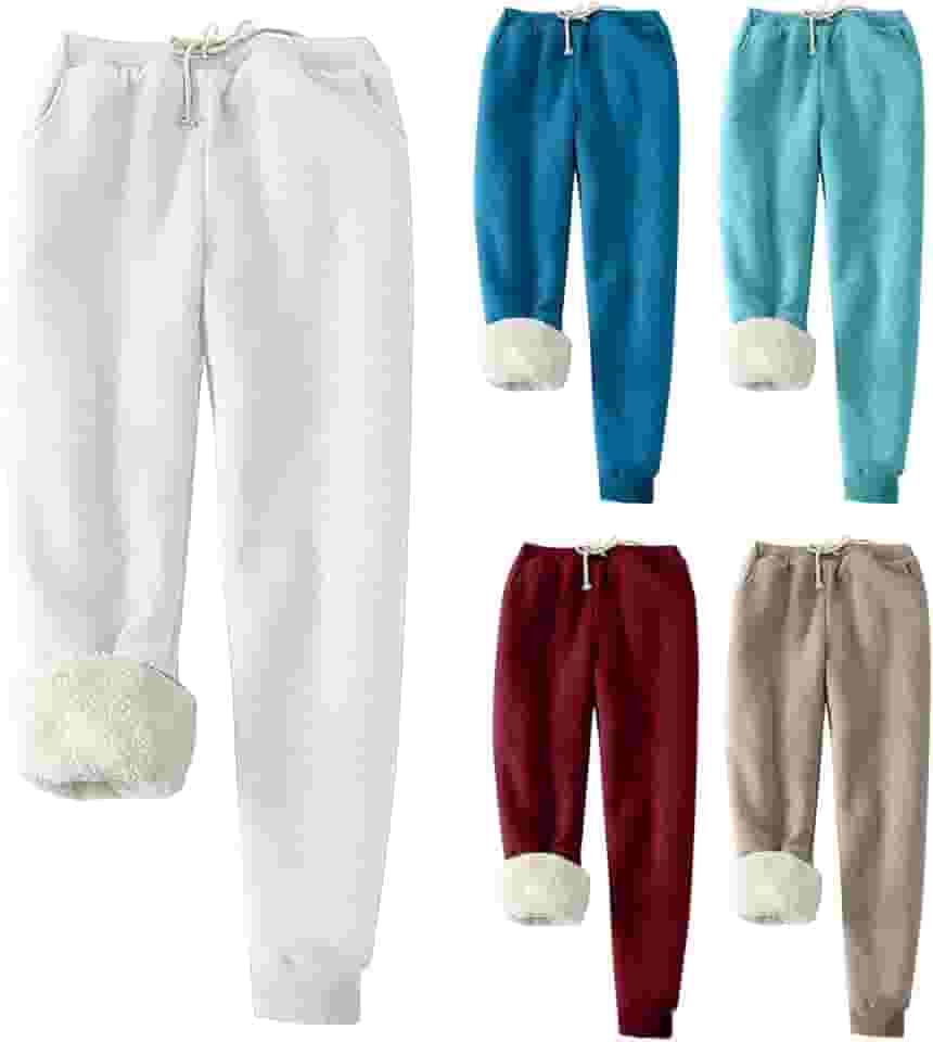 Calça de moletom feminina forrada com lã, folgada para o inverno, calça jogger de cintura alta grossa atlética com bolsos