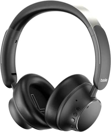 Basike Fones de Ouvido Bluetooth com Cancelamento de Ruído, Headphone ANC Adaptáveis, Conexão Dupla, Dobráveis, 50h de Reprodução (Preto)