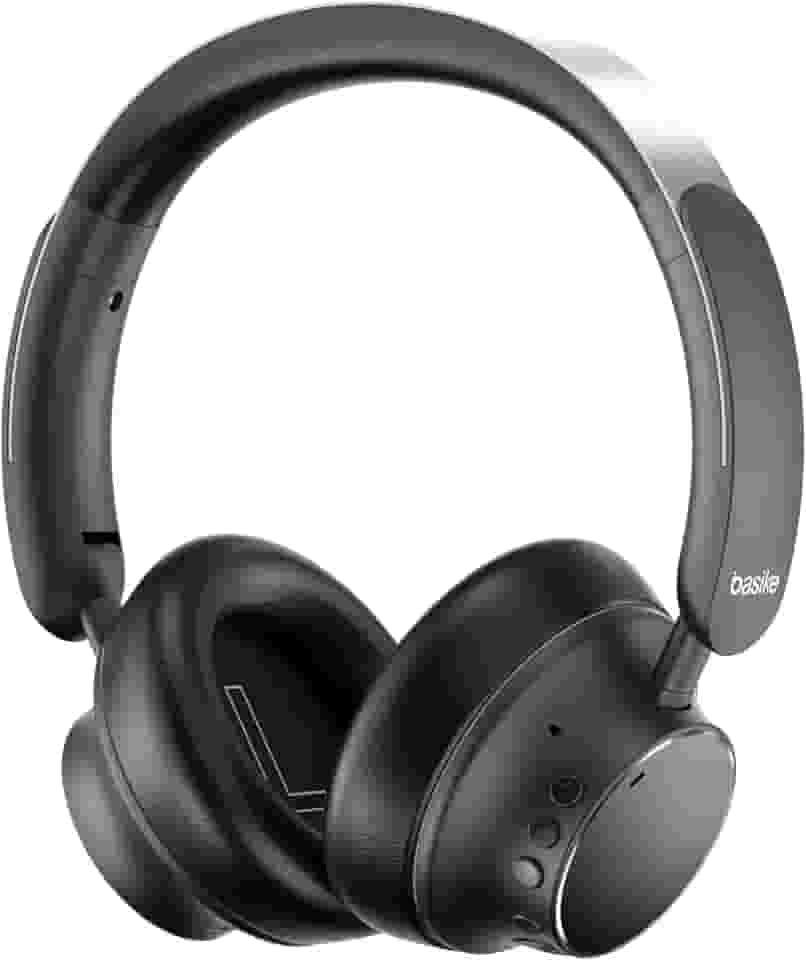 Basike Fones de Ouvido Bluetooth com Cancelamento de Ruído, Headphone ANC Adaptáveis, Conexão Dupla, Dobráveis, 50h de Reprodução (Preto)