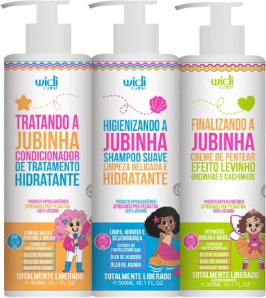 Kit Widi Care Infantil Jubinha Shampoo, Condicionador, Creme de Pentear Levinho