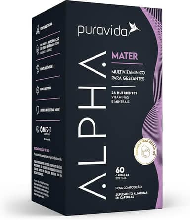 Puravida Vitaminas e Ômega 3 para Gestantes Alpha Mater 60 Cápsulas