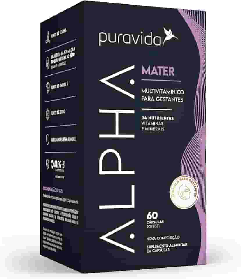 Puravida Vitaminas e Ômega 3 para Gestantes Alpha Mater 60 Cápsulas