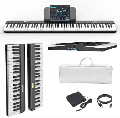 AiJoy Teclado de piano de 88 teclas com conexão magnética, piano elétrico destacável ASP-10M para iniciantes, piano digital portátil para viagens com teclas sensíveis, suporte MIDI, bolsa de