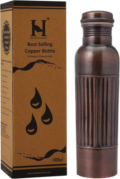 Garrafa de cobre puro, acabamento antigo, capacidade de 950 ml para benefícios de saúde Ayurveda - Padrão de forro