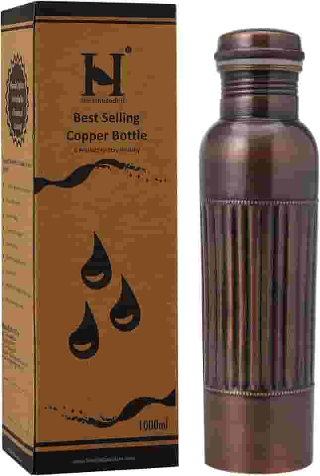 Garrafa de cobre puro, acabamento antigo, capacidade de 950 ml para benefícios de saúde Ayurveda - Padrão de forro