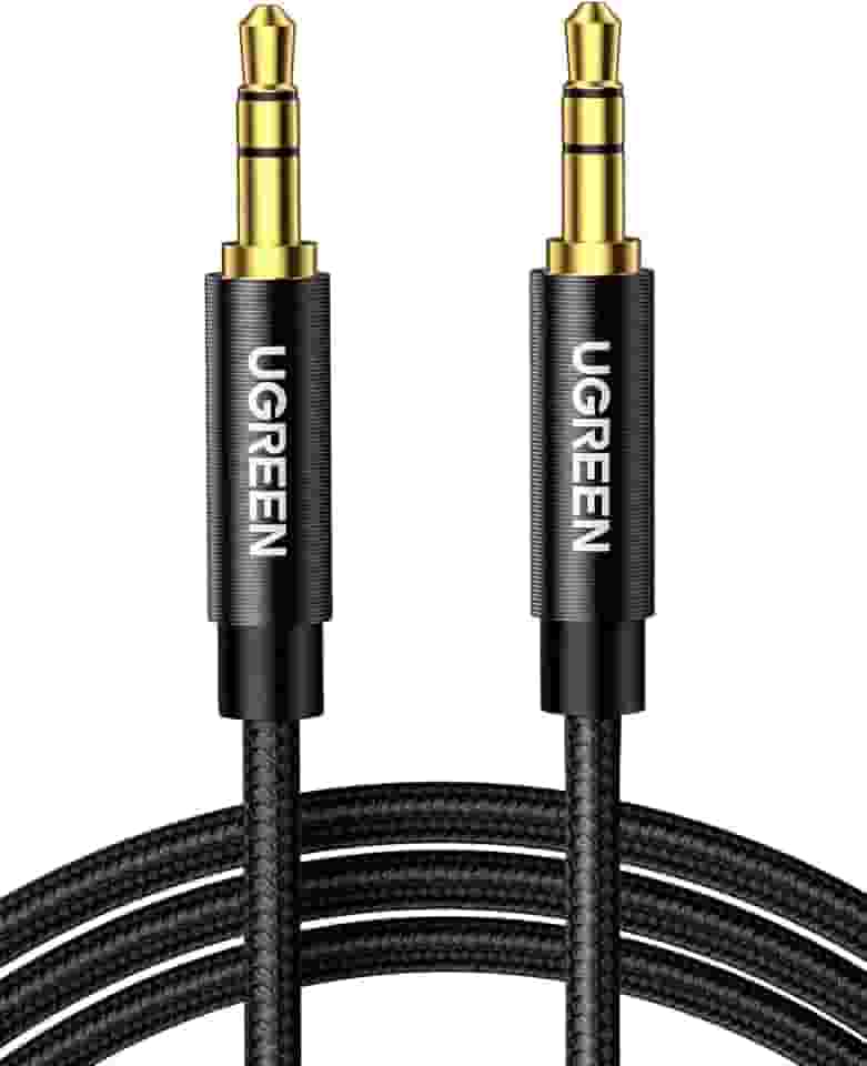 UGREEN Cabo de áudio auxiliar estéreo de 3,5 mm, cabo trançado macho para macho banhado a ouro para carro, estéreo doméstico, fone de ouvido, alto-falante, MP3, compatível com Beats,