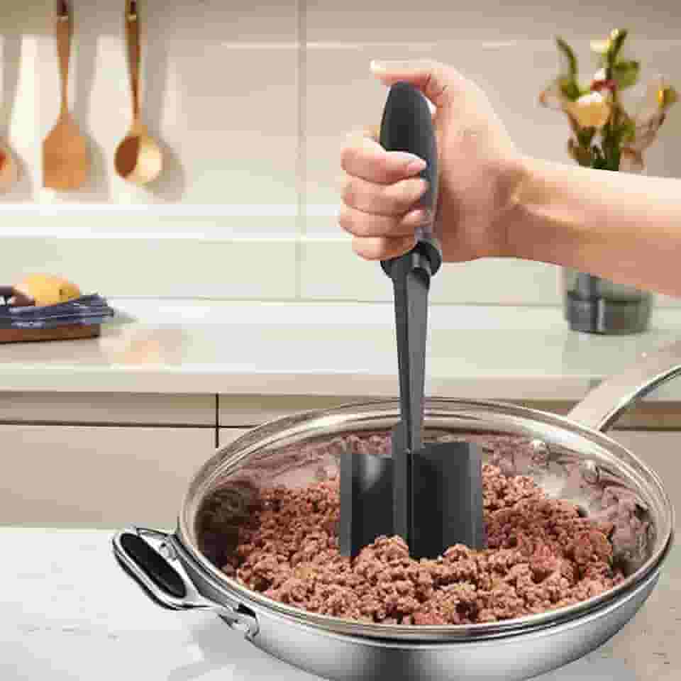 Espremedor profissional de carne e batata de nylon resistente ao calor, seguro para panelas antiaderentes (preto)