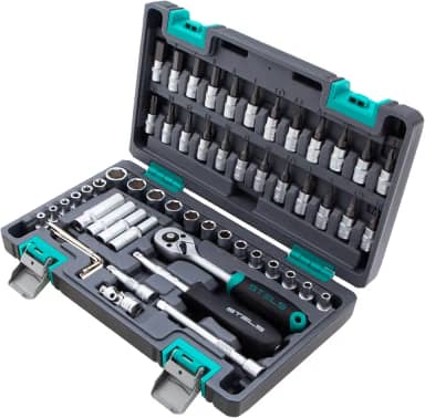 Stels Jogo de Ferramentas 57 Peças 1/4' - Aço Cromo Vanádio - Catraca 72 Dentes + Acessórios - Caixa Plástica Resistente - Ideal para Mecânica e Reparos Domésticos