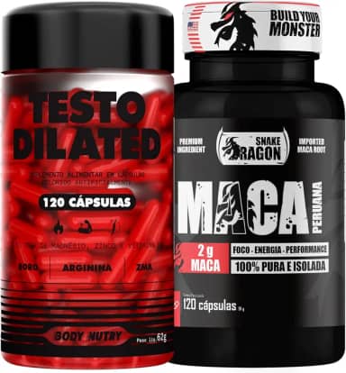 Kit Maca Peruana Negra 120 Capsulas 2000mg Black Pura Premium Importada Para Homens e Mulheres + Testo Dilated 120 Capsulas Vitaminas e minerais com Boro