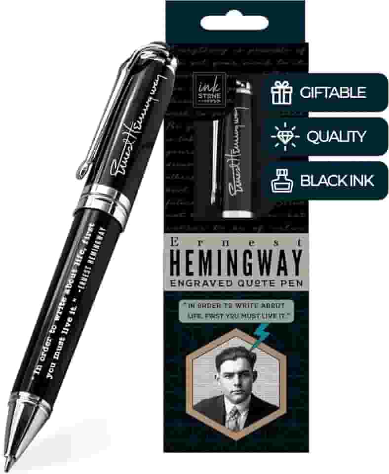 Caneta inspiradora Ernest Hemingway – Para escrever sobre a vida, primeiro você deve vivê-la. - Caneta de presente de luxo gravada para escritor, professor de inglês, autor, editor, jornalista