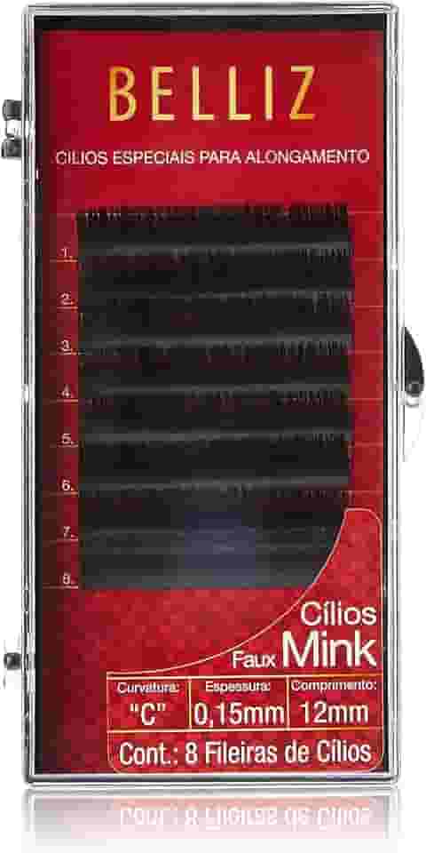 Cílios para Alongamento Mink Curvatura C, Preto, 0.15 x 12 mm, Beliz