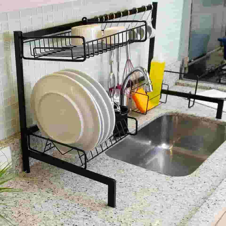 Cozinha Auto Sustentável Suspensa Modular Escorredor de Pia Sem furos 20 Peças Aço DiCarlo (Preto)