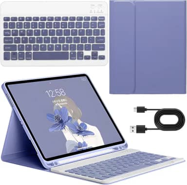 Capa com Teclado Universal para iPad 10.2' (7ª/8ª/9ª Geração), iPad Air 3 (10.5') e iPad Pro 10.5' (2017) - Teclado Bluetooth Destacável com Porta-Lápis, Capa Fólio Protetora (violeta)