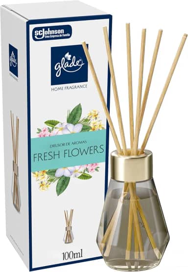 Glade Aromatizador de Ambiente, Difusor Aroma Fresh Flowers Sal Marinho e Flores Tropicais, 100ml e 6 Varetas