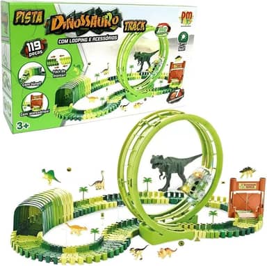 Pista Dinossauro Track com Looping e Acessórios 119 Peças + Carrinho, DM Toys, DMT6132