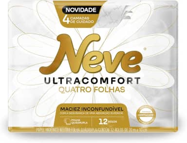 Neve Papel Higiênico Ultracomfort, Folha Quádrupla, 20m, 12 rolos