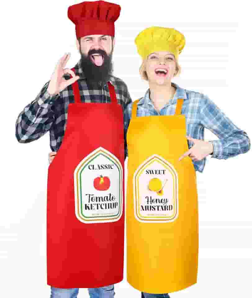 Conjunto de 4 peças, chapéu de chef e avental para casais de Halloween, fantasia masculina e feminina para adultos