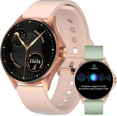 Smartwatch Feminino Relógio Inteligente com IA Chatgpt, 1.32’’ AMOLED,iOS Android, IP68 Água, Frequência Cardíaca, Monitor de Sono, 100 Esportes, 2 Pulseiras