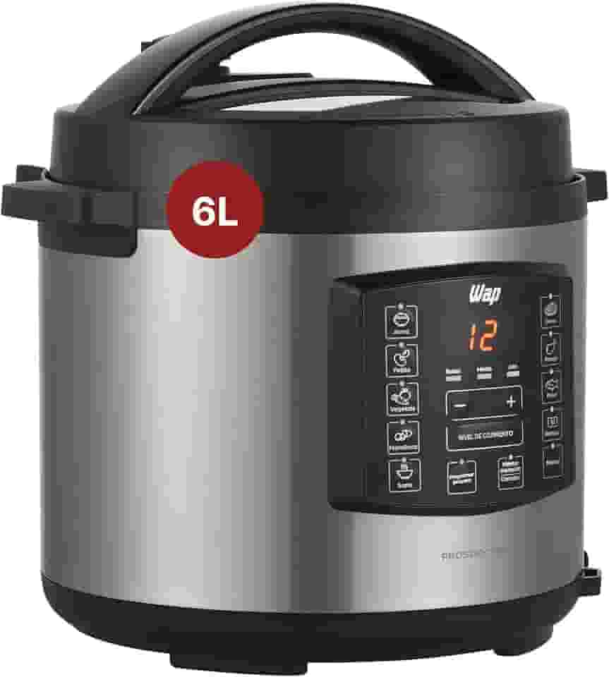 WAP Panela de Pressão Elétrica em Inox WPPE1 com Painel Digital, 6 Litros, Antiaderente, Timer Programável, 1000W, 220V