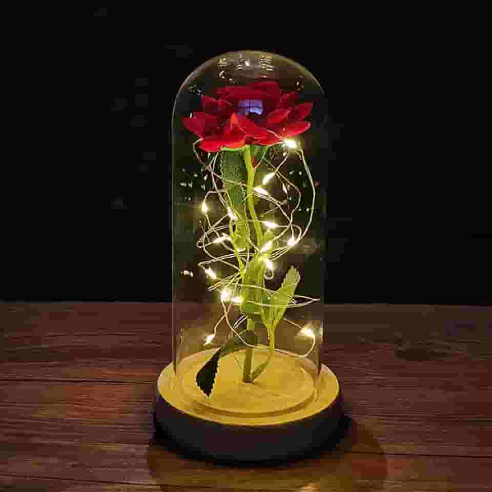 Presentes de Dia dos Namorados Rosa A Bela e a Fera para ela, Acenda para sempre Galaxy Rose em cúpula de vidro, flor artificial rosa de vidro presente para mulheres no aniversário,