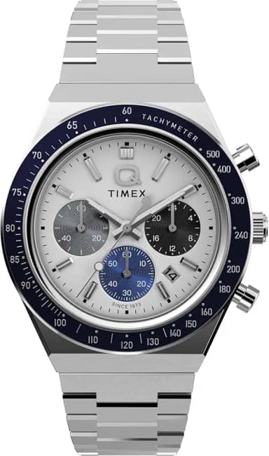 Relógio masculino Q 40 mm - pulseira prateada mostrador branco caixa prateada