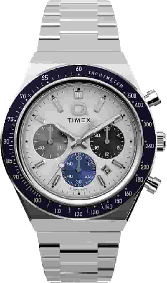 Relógio masculino Q 40 mm - pulseira prateada mostrador branco caixa prateada