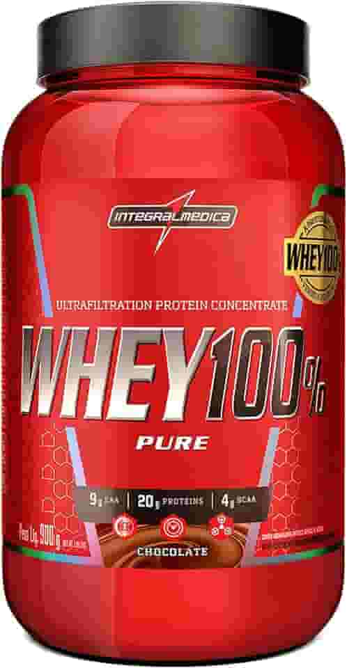 Integralmédica - Whey Protein Concentrado Chocolate 100% Pure - 21g de Proteína por Scoop, Suplementação Alimentar Pós-Treino, Fórmula Enriquecida com BCAAs - Pote 900g