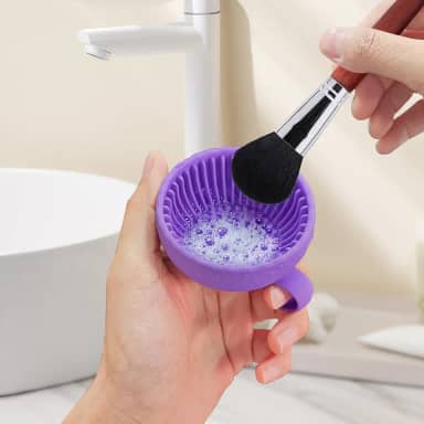 Generic Limpador de pincéis de maquiagem de silicone, tigela de escova, ferramenta de lavagem portátil, limpador de pincéis cosméticos (roxo)