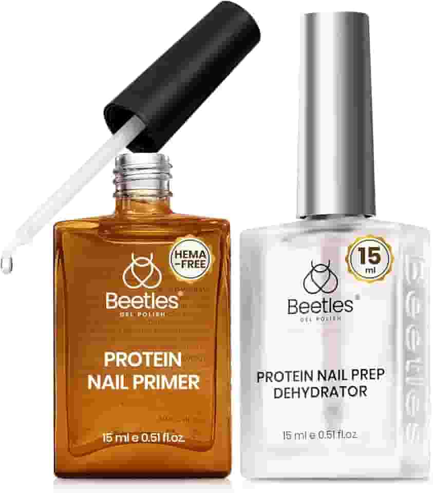 Beetles Conjunto de desidratador e primer para preparação de unhas de proteína de 15 ml – 2 peças sem hema e sem ácido, kit de preparação de proteína para esmalte de gel, suprimentos de acrílico para