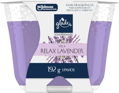 Glade Vela Aromatica, Odorizador de Ambiente, Relax Lavander, 192g e 3 Pavios