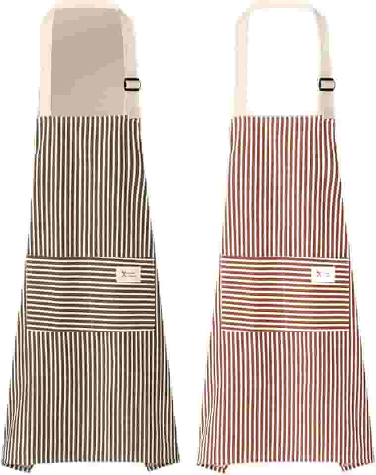 Pacote com 2 aventais de cozinha, babador ajustável, cozinha para mulheres, cozinha, cozinha, cozinha, cozinha, churrasco, limpeza vermelha + café, Vermelho + café
