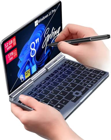 Mini Laptop 2 em 1 de 8 Polegadas, Tela Sensível ao Toque Giratória HD, Compatível com Laptop Pequeno Windows 11 Pro, N100, 12 GB de RAM, SSD de 512 GB/1 TB, Wi-Fi 6, Câmera BT 5.2, 2 MP, Sensor