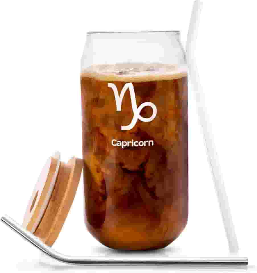 Copo de café gelado de 532 ml | Copo com tampa de bambu e canudo | Copo de cerveja | Copo de café com tampa e canudo | Presentes do zodíaco de escorpião para mulheres e homens – 1 conjunto