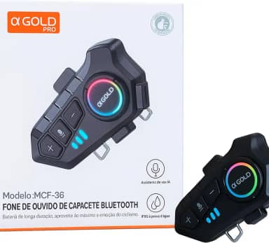 Fone de Ouvido Bluetooth para Capacete A’Gold MCF-36 IPX6 Microfone RGB Assistente de Voz Som Estéreo e Proteção IPX6 Ideal para Motociclistas, Ciclistas e Aventuras ao Ar Livre