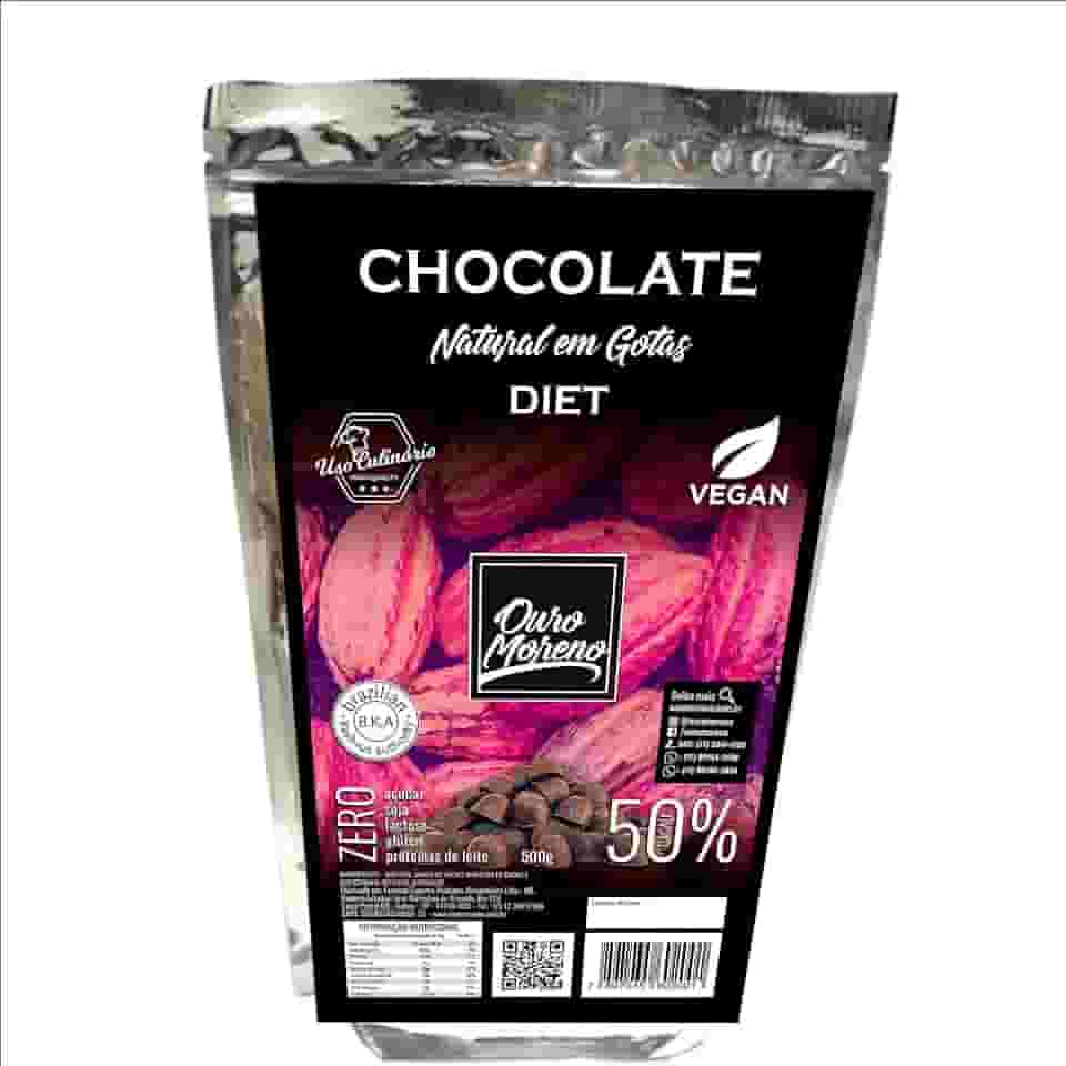 Gotas de chocolate diet 50% cacau com maltitol Ouro Moreno - pacote de 500g