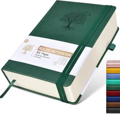 Caderno pautado – 365 páginas A5, caderno grosso para escrever, diário capa dura de couro para mulheres e homens, agenda para trabalho, anotações, papel pautado de 100 g/m² (14,6 x 21 cm)