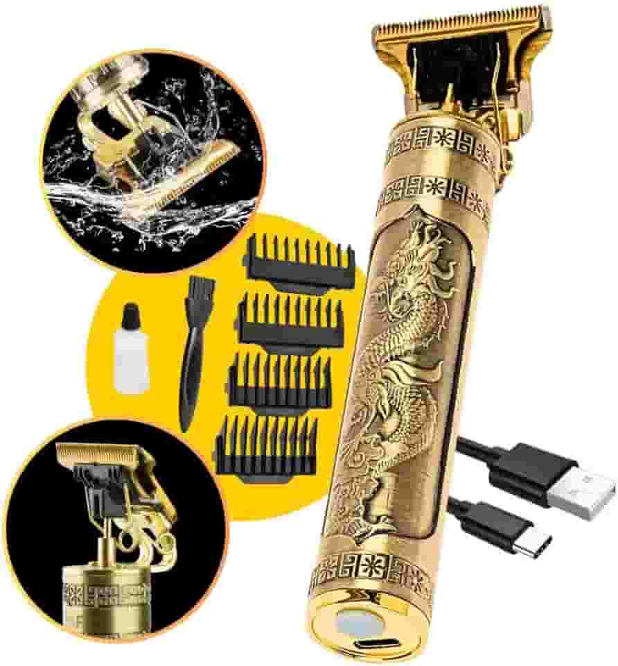 Máquina De Cortar Cabelo Profissional Dragão Acabamento Sem Fio Cabelo Barba Pezinho Recarregável 4 Pentes Óleo Escovinha Premium