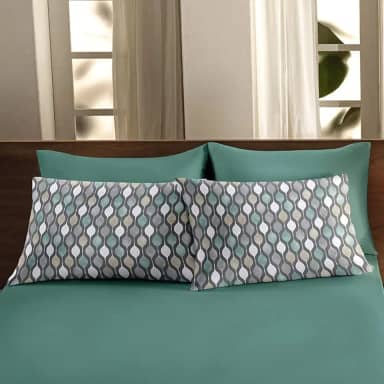 Jogo de Lençol Cama Queen Malha Comfort - 3 Peças Estampadas (Verde Geométrico)