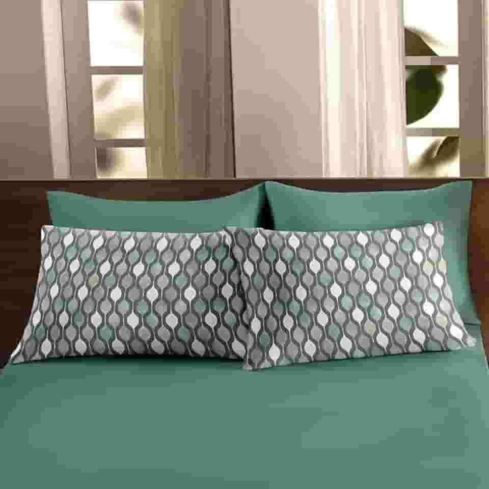 Jogo de Lençol Cama Queen Malha Comfort - 3 Peças Estampadas (Verde Geométrico)