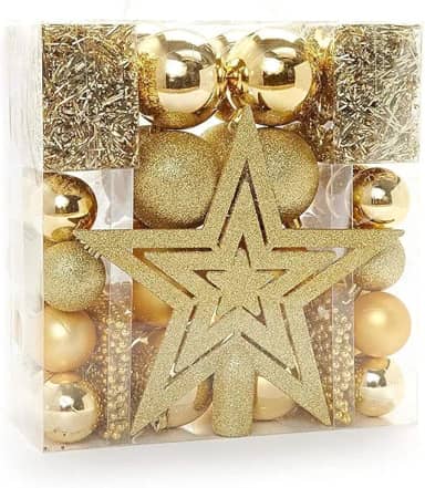 Enfeites De Natal Para Árvore Jogo Completo 44 Peças - Kit Natalino Bolas De Natal Vermelho/Dourada/Prata (DOURADO)