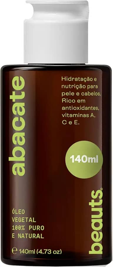 Óleo de Abacate 100% Puro Vegetal e Natural - Hidratante Corporal, Massagem, Banho Aromaterapia e Uso Capilar - Tampa Gotejadora - 140ml Beauts