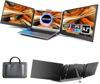 KEFEYA Extensor de tela de notebook, monitor triplo portátil de 14,2' para notebook com tela IPS Full HD, compatível com Mac, Windows, Chrome, serve para notebooks de 13 a 17 polegadas