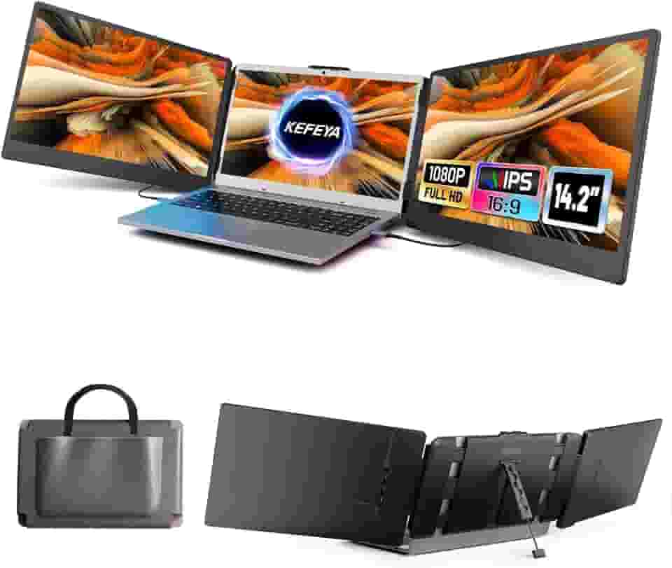 KEFEYA Extensor de tela de notebook, monitor triplo portátil de 14,2' para notebook com tela IPS Full HD, compatível com Mac, Windows, Chrome, serve para notebooks de 13 a 17 polegadas