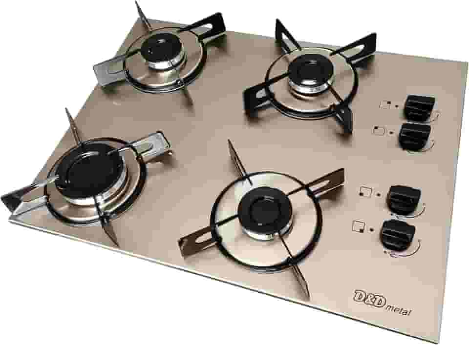 Fogão cooktop inox 4 bocas a gás acendimento automático