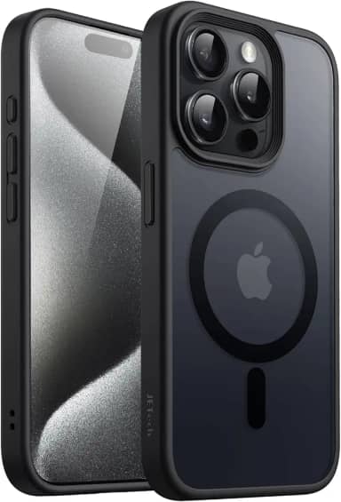 JETech Capa Magnético para iPhone 15 Pro Max 6,7 Polegadas Compatível com MagSafe, Case Translúcido Fosco Verso Fina à Prova de Choque Tampa (Preto)